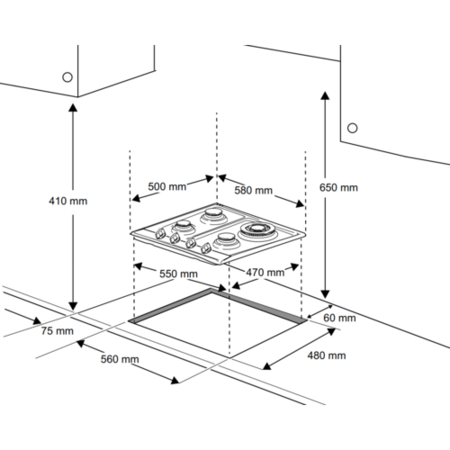 Rangemaster 58cm 4 Burner Gas Hob - Supply & Install