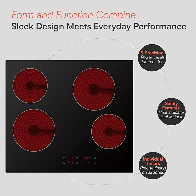 60cm 4 Zone Ceramic Hob – 6000W Touch Control - Supply & Install