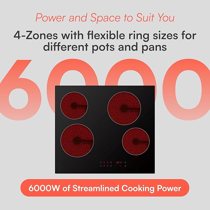 60cm 4 Zone Ceramic Hob – 6000W Touch Control - Supply & Install