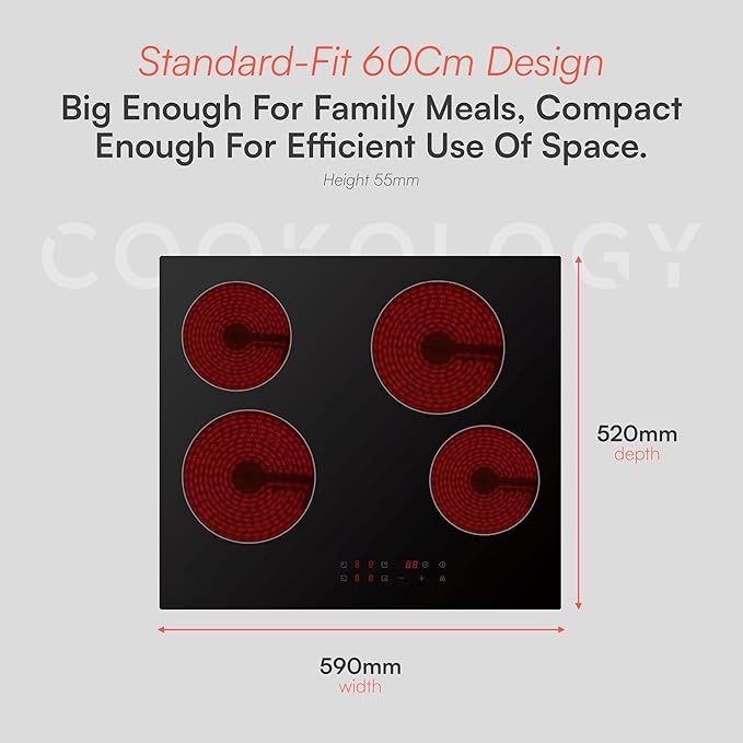 60cm 4 Zone Ceramic Hob – 6000W Touch Control - Supply & Install